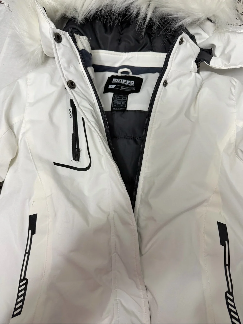 Skieer girls waterproof ski winter jacket white and black size 8